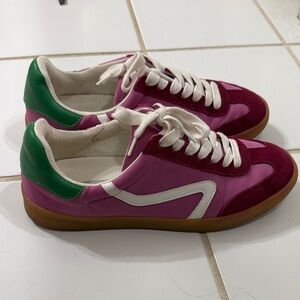 Steve Madden pink and green sneakers.